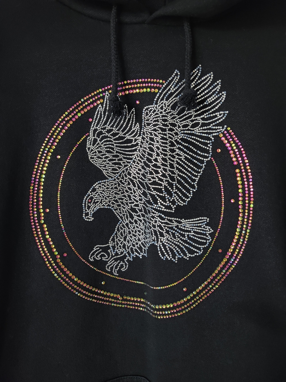 Black Pullover Hoodie with Eagle Rhinestone Graphic - Picture 7 of 9